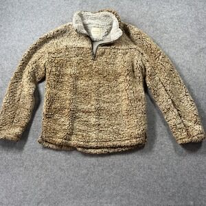 Altar'd State Womens Brown Bear Sherpa Pullover L Brown Fuzzy Quarter Zip